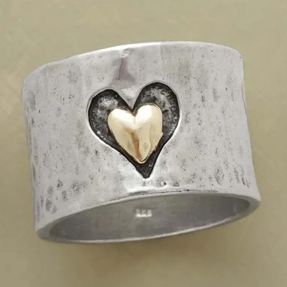 Silver Ring with Gold Heart Accent